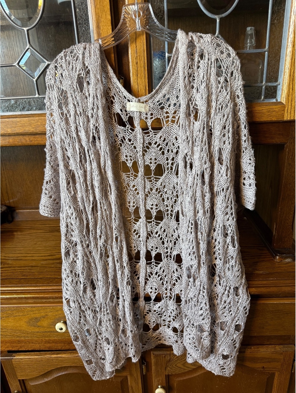 Altar'd State Open Knit Crochet Poncho Top M/L Blush Taupe Boho Oversized